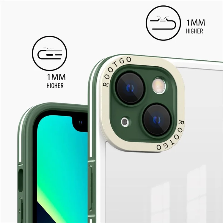 Para Iphone 14 6.1 Pulgadas Case de Teléfono PC+TPU Hybrid Shock -protector de Teléfono Con Tapa de Lente de Vidrio - Verde