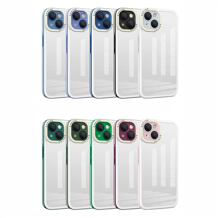 Para Iphone 14 6.1 Pulgadas Case de Teléfono PC+TPU Hybrid Shock -protector de Teléfono Con Tapa de Lente de Vidrio - Verde