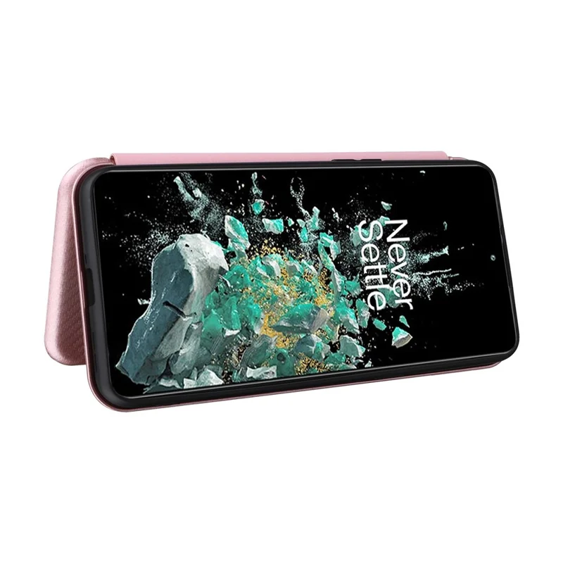 Funda de cuero PU con textura de fibra de carbono para OnePlus 10T 5G / Ace Pro 5G, función de soporte magnético con cierre automático y ranura para tarjetas - Dorado rosa