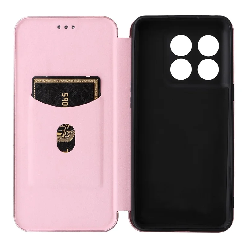 Funda de cuero PU con textura de fibra de carbono para OnePlus 10T 5G / Ace Pro 5G, función de soporte magnético con cierre automático y ranura para tarjetas - Dorado rosa