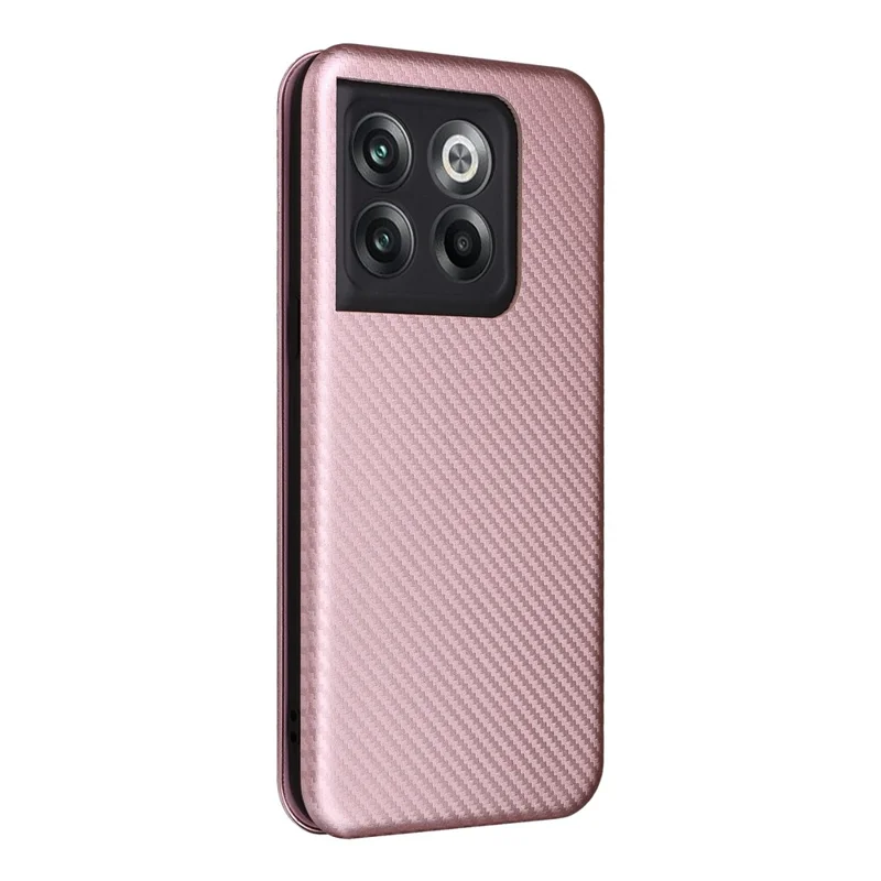 Funda de cuero PU con textura de fibra de carbono para OnePlus 10T 5G / Ace Pro 5G, función de soporte magnético con cierre automático y ranura para tarjetas - Dorado rosa