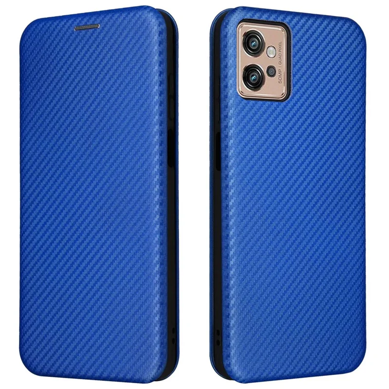 For Motorola Moto G32 4G Carbon Fiber Texture Fall Proof Smartphone Case PU Leather Magnetic Auto-absorbed Stand Card Holder Function Phone Shell - Blue
