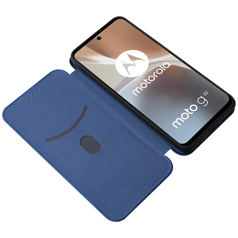 For Motorola Moto G32 4G Carbon Fiber Texture Fall Proof Smartphone Case PU Leather Magnetic Auto-absorbed Stand Card Holder Function Phone Shell - Blue