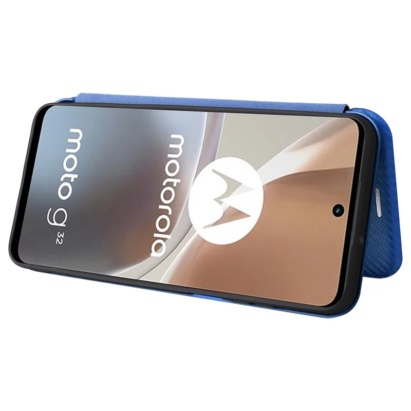 For Motorola Moto G32 4G Carbon Fiber Texture Fall Proof Smartphone Case PU Leather Magnetic Auto-absorbed Stand Card Holder Function Phone Shell - Blue