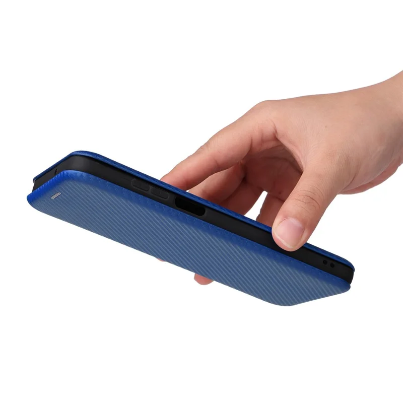 For Motorola Moto G32 4G Carbon Fiber Texture Fall Proof Smartphone Case PU Leather Magnetic Auto-absorbed Stand Card Holder Function Phone Shell - Blue