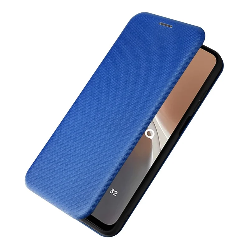 For Motorola Moto G32 4G Carbon Fiber Texture Fall Proof Smartphone Case PU Leather Magnetic Auto-absorbed Stand Card Holder Function Phone Shell - Blue