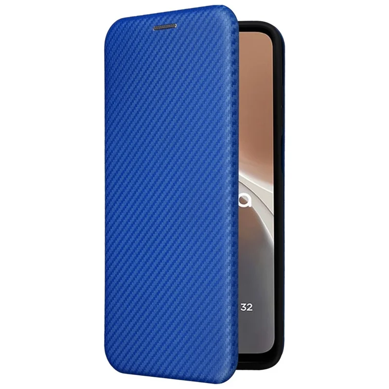 For Motorola Moto G32 4G Carbon Fiber Texture Fall Proof Smartphone Case PU Leather Magnetic Auto-absorbed Stand Card Holder Function Phone Shell - Blue