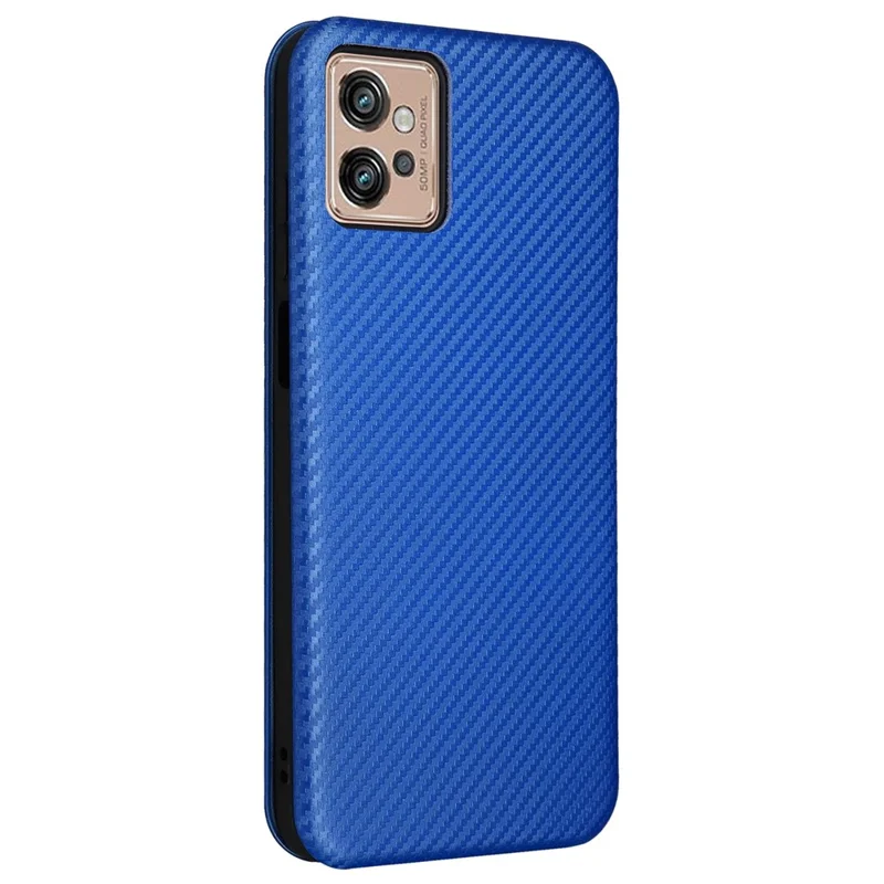 For Motorola Moto G32 4G Carbon Fiber Texture Fall Proof Smartphone Case PU Leather Magnetic Auto-absorbed Stand Card Holder Function Phone Shell - Blue