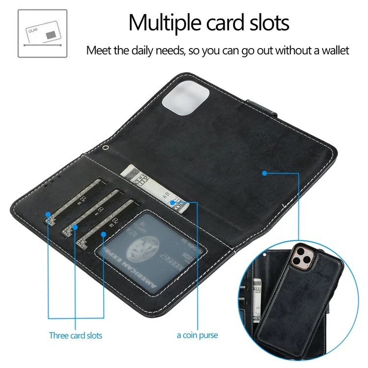 For iPhone 14 Plus Magnetic Absorption Inner TPU Case+PU Leather Cover Wallet Matte Retro Phone Case - Black