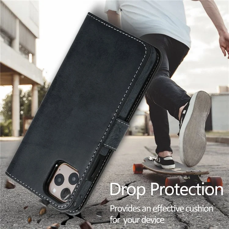 For iPhone 14 Plus Magnetic Absorption Inner TPU Case+PU Leather Cover Wallet Matte Retro Phone Case - Black
