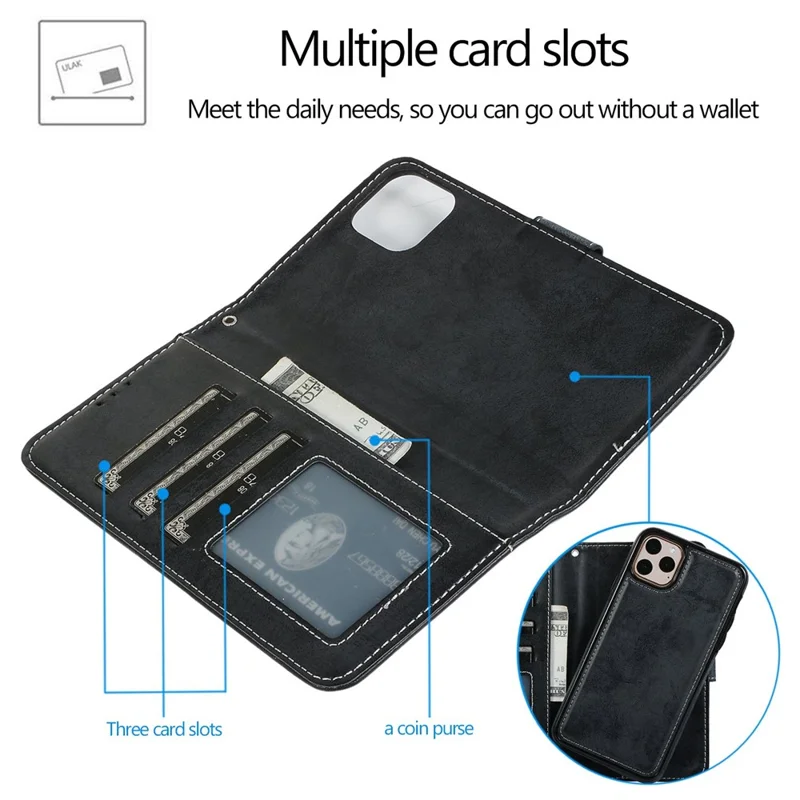 For iPhone 14 Pro 6.1 inch Matte Phone Back Shell Retro Style Magnetic Absorption Inner TPU Case+PU Leather Cover Wallet - Sky Blue