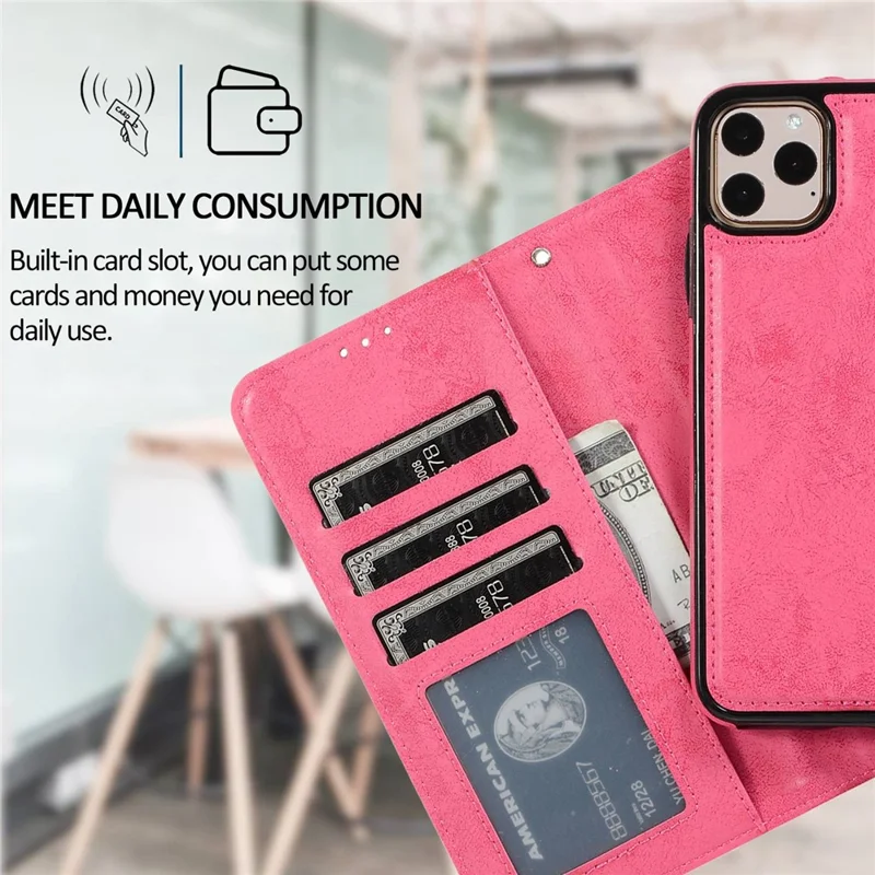 For iPhone 14 Pro 6.1 inch Matte Phone Back Shell Retro Style Magnetic Absorption Inner TPU Case+PU Leather Cover Wallet - Sky Blue