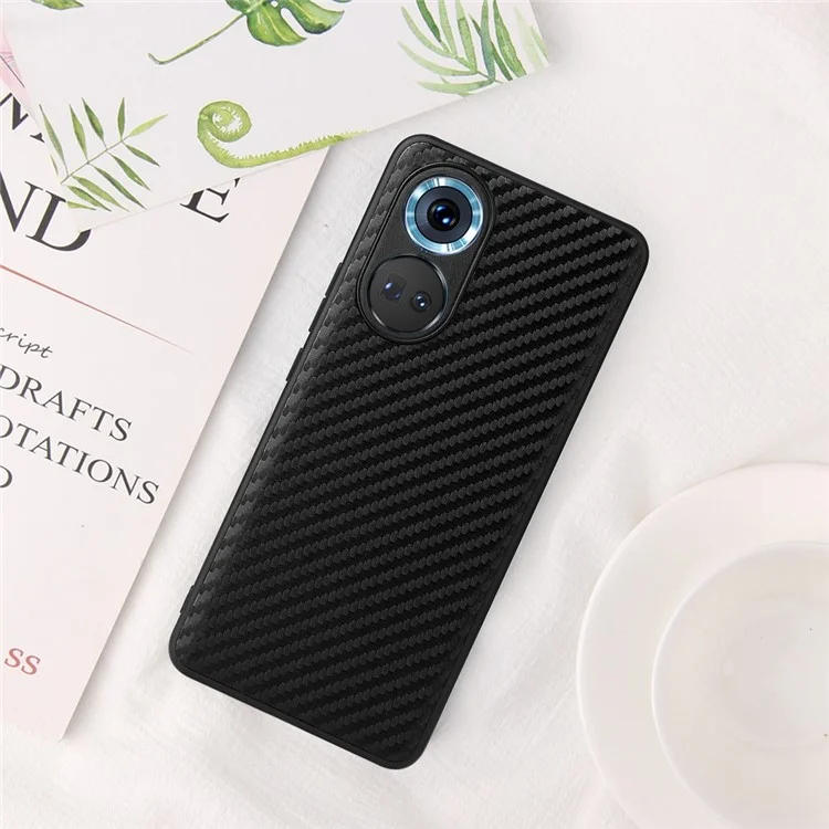 For Honor 70 5G Custodia con Rivestimento in Pelle PU Texture Protezione Ibrida Soft TPU Rigido PC - Texture in Fibra di Carbonio