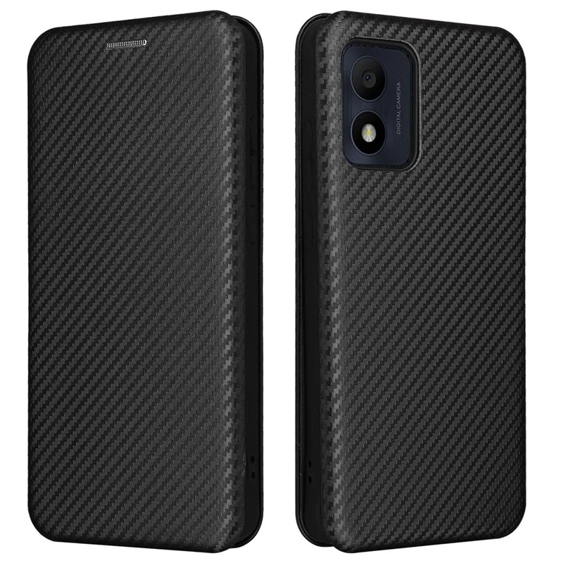 Para Alcatel 1B (2022), Textura de Fibra de Carbono, Estuche Para Teléfono Inteligente PU Cuero Magnético Stand de Soporte Automovilístico de Cuero Funcional - Negro