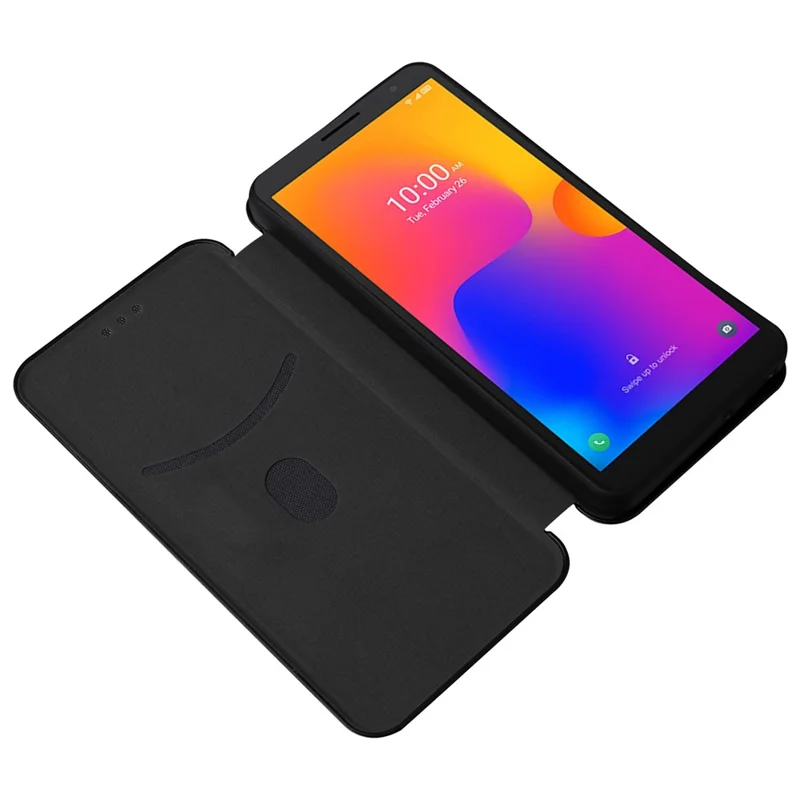 Para Alcatel 1B (2022), Textura de Fibra de Carbono, Estuche Para Teléfono Inteligente PU Cuero Magnético Stand de Soporte Automovilístico de Cuero Funcional - Negro