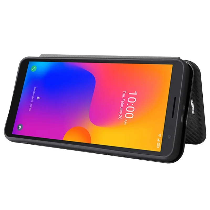 Para Alcatel 1B (2022), Textura de Fibra de Carbono, Estuche Para Teléfono Inteligente PU Cuero Magnético Stand de Soporte Automovilístico de Cuero Funcional - Negro