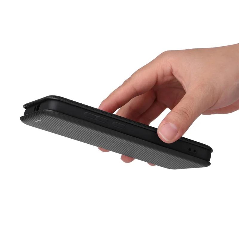 Para Alcatel 1B (2022), Textura de Fibra de Carbono, Estuche Para Teléfono Inteligente PU Cuero Magnético Stand de Soporte Automovilístico de Cuero Funcional - Negro