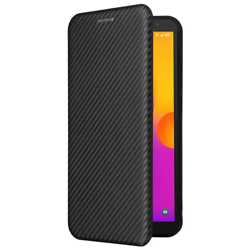 Para Alcatel 1B (2022), Textura de Fibra de Carbono, Estuche Para Teléfono Inteligente PU Cuero Magnético Stand de Soporte Automovilístico de Cuero Funcional - Negro