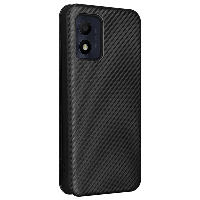 Para Alcatel 1B (2022), Textura de Fibra de Carbono, Estuche Para Teléfono Inteligente PU Cuero Magnético Stand de Soporte Automovilístico de Cuero Funcional - Negro