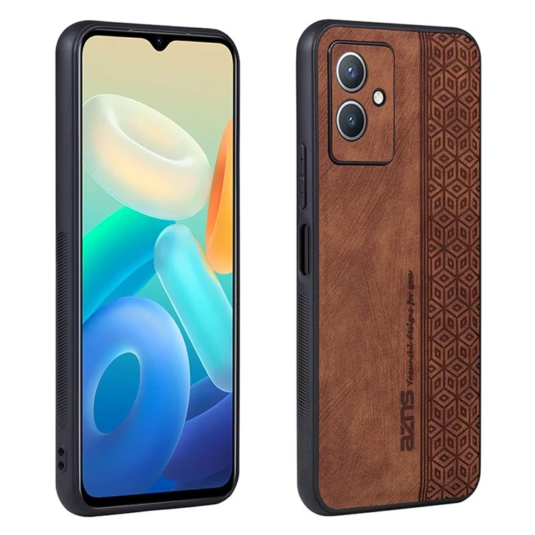 AZNS Para Vivo Y55 5G Slim Protector Trasero PU Cuero Recubierto TPU TPU Anti-drop Mobile Mobile Case - Marrón