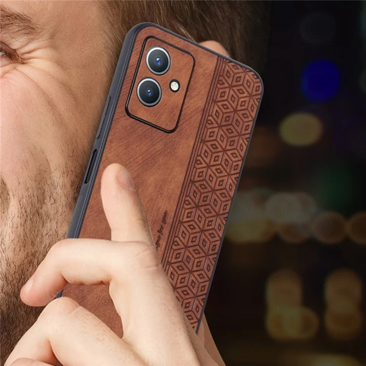 AZNS Para Vivo Y55 5G Slim Protector Trasero PU Cuero Recubierto TPU TPU Anti-drop Mobile Mobile Case - Marrón