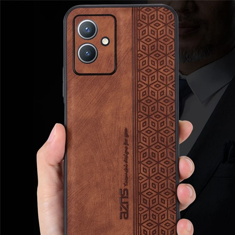 AZNS Para Vivo Y55 5G Slim Protector Trasero PU Cuero Recubierto TPU TPU Anti-drop Mobile Mobile Case - Marrón