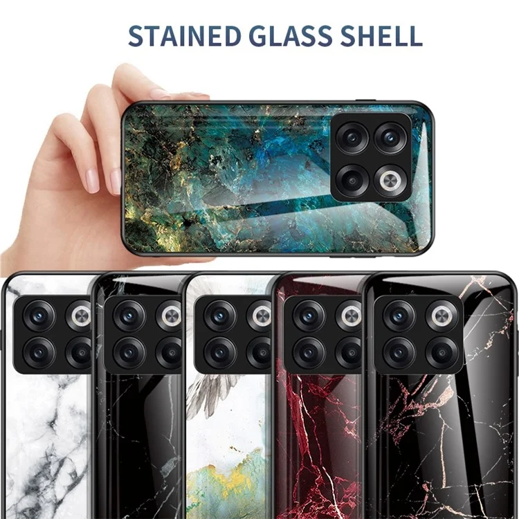 Pour OnePlus 10T 5G / Ace Pro 5G Coque de téléphone résistante aux chutes avec motif marbre Verre trempé + PC + Coque hybride en TPU - Marbre émeraude