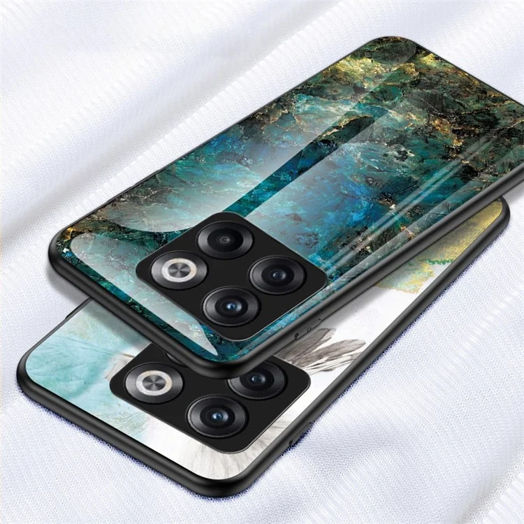 Pour OnePlus 10T 5G / Ace Pro 5G Coque de téléphone résistante aux chutes avec motif marbre Verre trempé + PC + Coque hybride en TPU - Marbre émeraude