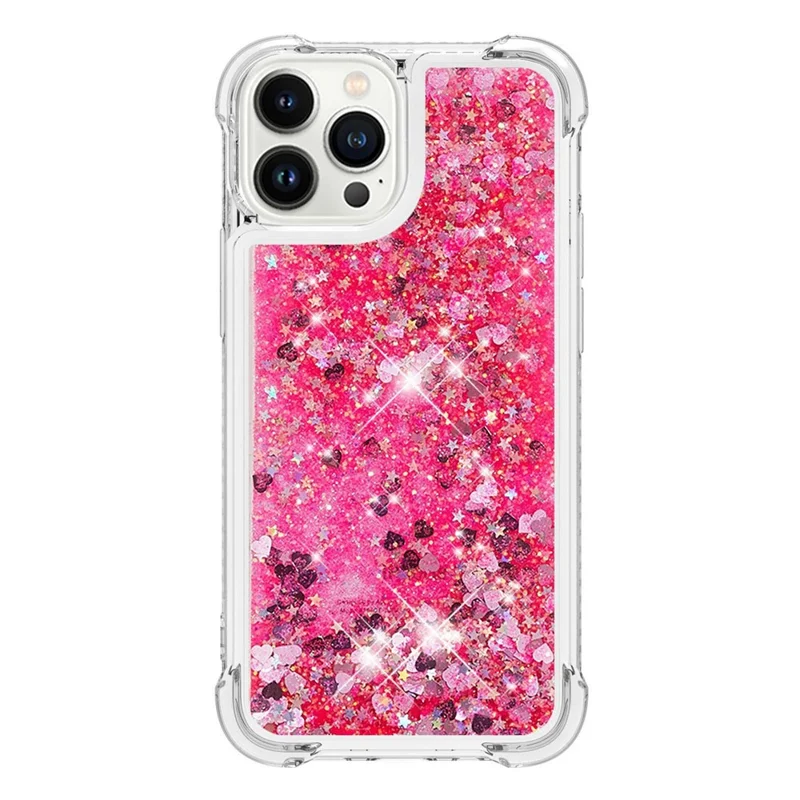 For iPhone 14 Plus TPU+PC Phone Cover Liquid Floating Glitter Sequins Phone Shell - Pink / Hearts