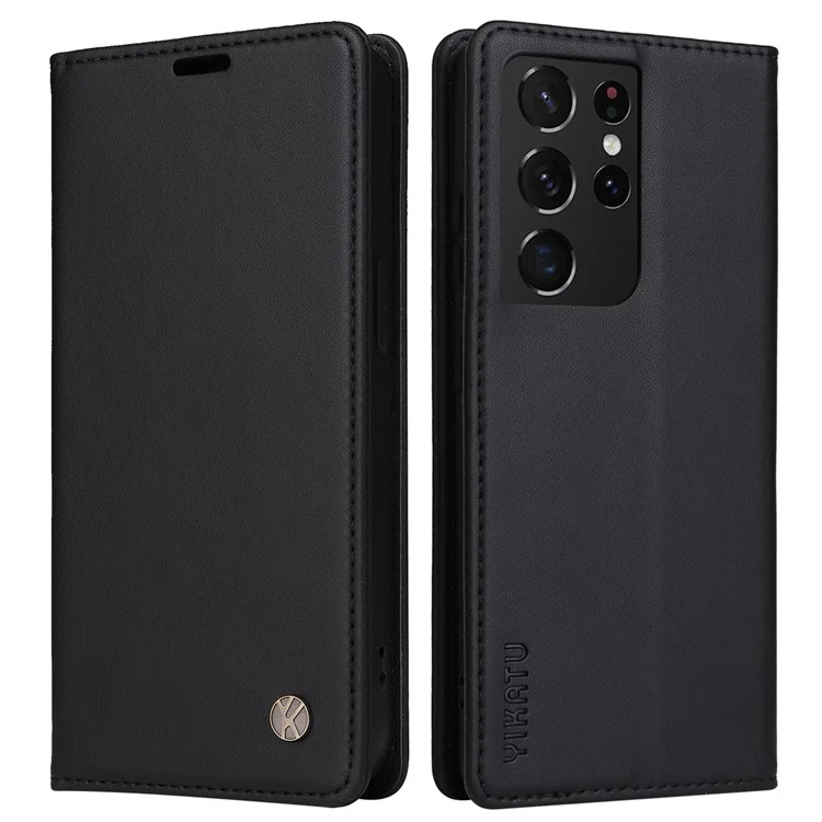 YIKATU YK- 001 para Samsung Galaxy S21 Ultra 5G Anti-scratch Phone Wallet Case Stand PU Leather Magnetic Closure Protective Cover - Preto