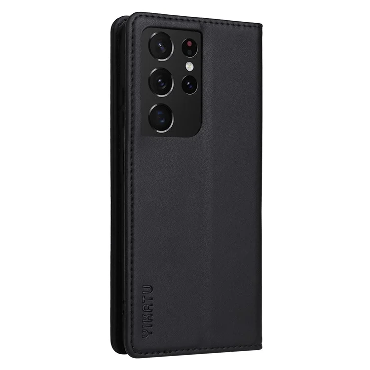 YIKATU YK- 001 para Samsung Galaxy S21 Ultra 5G Anti-scratch Phone Wallet Case Stand PU Leather Magnetic Closure Protective Cover - Preto
