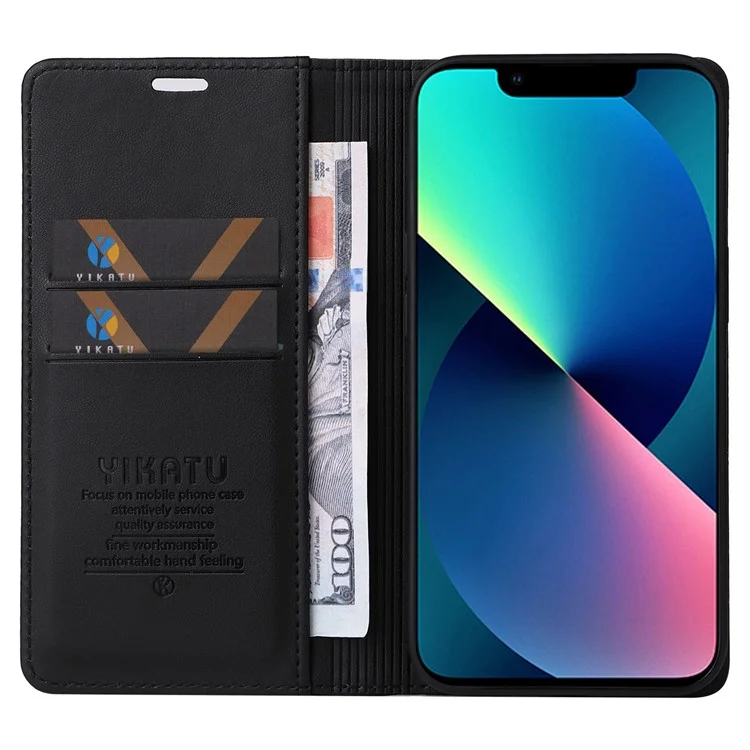 Yikatu Yk- 001 Für Iphone 13 Mini 5,4 Zoll, Anti-schock-pu-leder-brieftasche Hülle Ständer Magnetische Schließung Schutz Telefonabdeckung - Schwarz