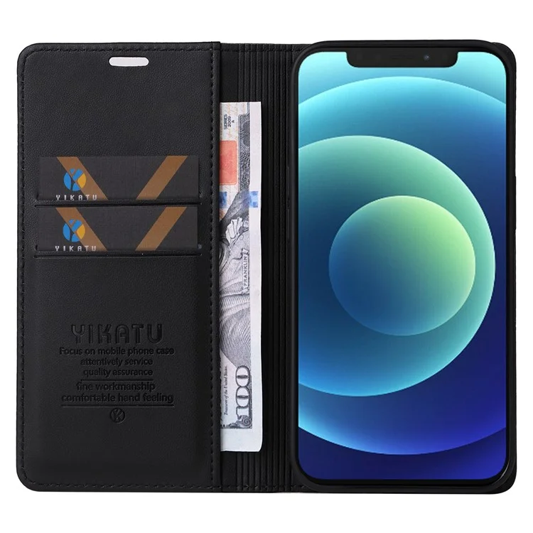 YIKATU Чехол для телефона с защитой от ударов для iPhone 12 mini 5.4 дюйма, магнитный чехол для телефона YK-001 Flip Leather Wallet Stand - Black