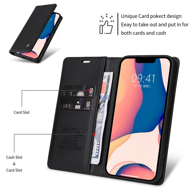YIKATU Чехол для телефона с защитой от ударов для iPhone 12 mini 5.4 дюйма, магнитный чехол для телефона YK-001 Flip Leather Wallet Stand - Black