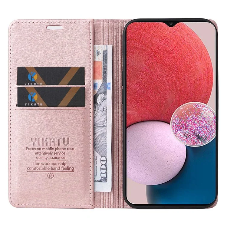 Yikatu Telefonhülle Für Samsung Galaxy A13 4G, YK- 001 Wear-resistente Magnetverschluss Phone Flip Leder Deckhilfe Brieftasche - Roségold