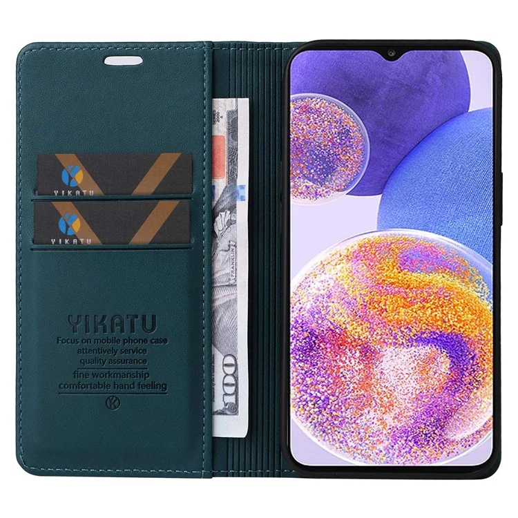 YIKATU Phone Case for Samsung Galaxy A23 5G (Global Version) / 4G / F23 5G / M23 5G / M13 4G, YK- 001 Magnetic Closure Stand Phone Flip Leather Wallet Cover - Green