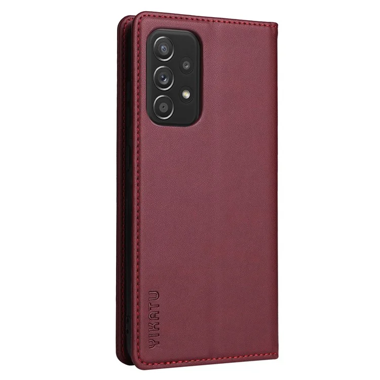 YIKATU Handyhülle für Samsung Galaxy A23 5G (Globale Version) / 4G / F23 5G / M23 5G / M13 4G, YK- 001 Magnetischer Verschluss Ständer Telefon Flip Leder Wallet Cover - Weinrot