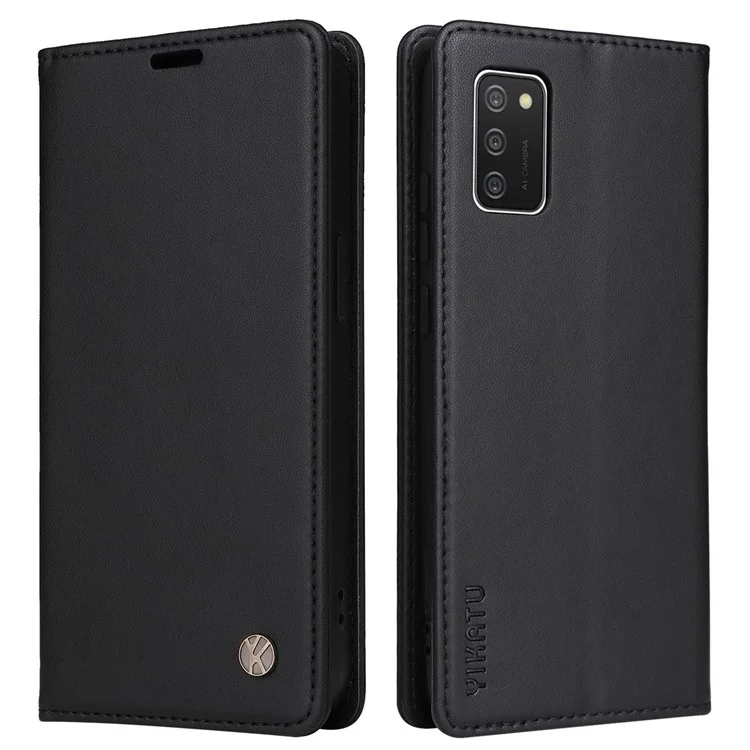 YIKATU YK- 001 Anti-fall Phone Cover for Samsung Galaxy A02s / A03s (164.2x75.9x9.1mm), PU Leather Wallet Case Stand Magnetic Closure Protective Shell - Black