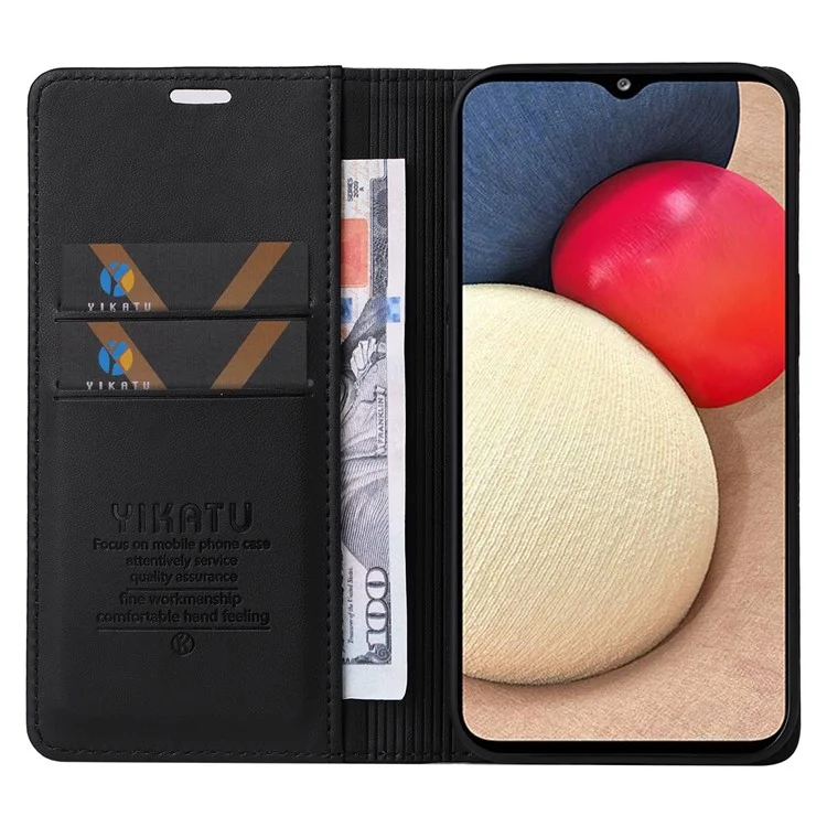 YIKATU YK- 001 Anti-fall Phone Cover for Samsung Galaxy A02s / A03s (164.2x75.9x9.1mm), PU Leather Wallet Case Stand Magnetic Closure Protective Shell - Black