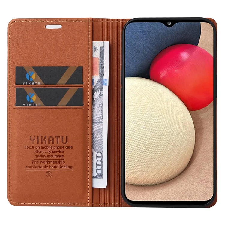 Yikatu Yk- 001 Couverture de Téléphone Anti-bas Pour Samsung Galaxy A02s / A03s (164.2x75.9x9.1 Mm), Boîtier de Portefeuille en Cuir PU Stand de Fermeture Magnétique Shell de Protection - Brun