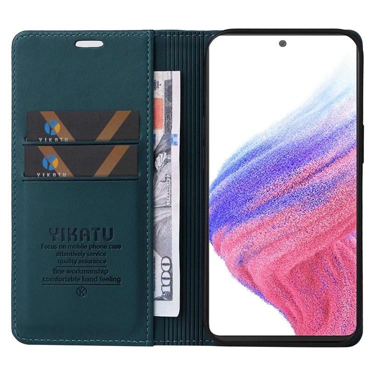 YIKATU YK- 001 для Samsung Galaxy A53 5G Magnetic Auto Closing PU Leather TPU Shockproof Phone Case with Wallet Stand - Green