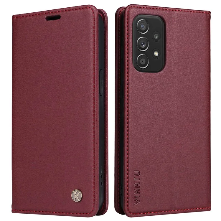 Yikatu YK- 001 Per Samsung Galaxy A32 5G / M32 5G PU Paformato Pullotto Cusso Chiusa Auto Magnetica Coperchio Del Telefono - Vino Rosso