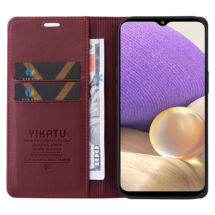 Yikatu YK- 001 Per Samsung Galaxy A32 5G / M32 5G PU Paformato Pullotto Cusso Chiusa Auto Magnetica Coperchio Del Telefono - Vino Rosso