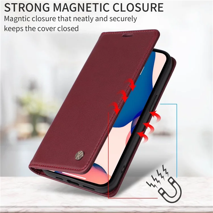 Yikatu YK- 001 Per Samsung Galaxy A32 5G / M32 5G PU Paformato Pullotto Cusso Chiusa Auto Magnetica Coperchio Del Telefono - Vino Rosso