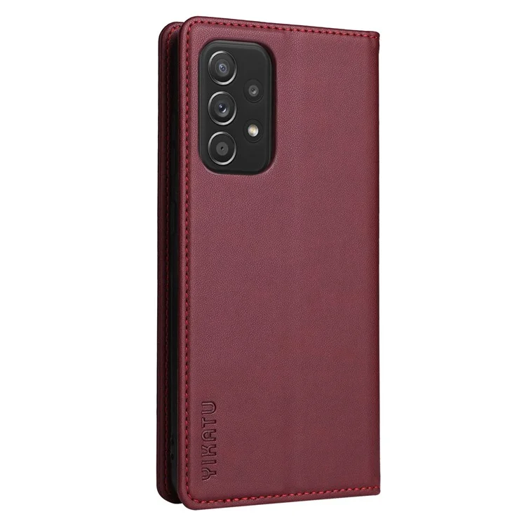 Yikatu YK- 001 Per Samsung Galaxy A32 5G / M32 5G PU Paformato Pullotto Cusso Chiusa Auto Magnetica Coperchio Del Telefono - Vino Rosso
