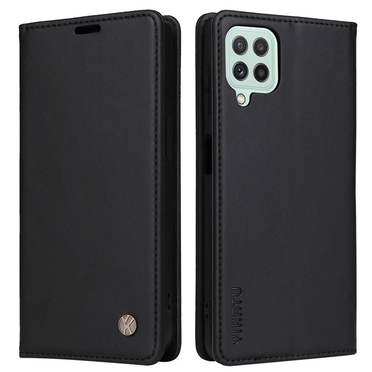 Yikatu Yk- 001 Para Samsung Galaxy A12 PU Cuero de Cuero Película Teléfono Tapa de Folio Auto-absorbido Magnético - Negro