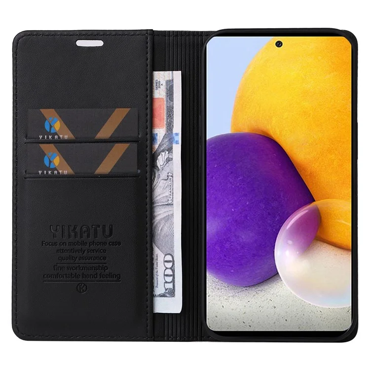 Yikatu Yk- 001 Para Samsung Galaxy A12 PU Cuero de Cuero Película Teléfono Tapa de Folio Auto-absorbido Magnético - Negro