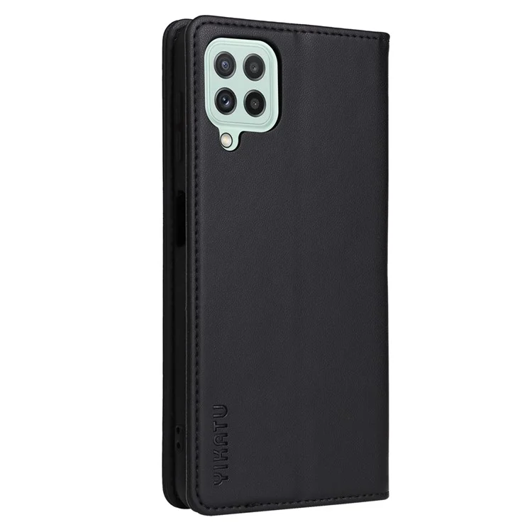 Yikatu Yk- 001 Para Samsung Galaxy A12 PU Cuero de Cuero Película Teléfono Tapa de Folio Auto-absorbido Magnético - Negro