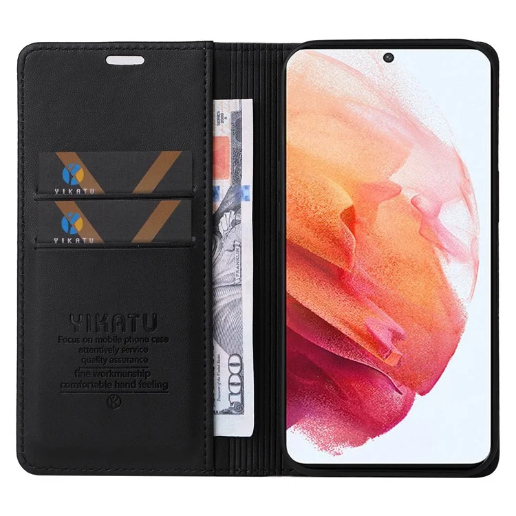 YIKATU YK- 001 pour Samsung Galaxy S21 4G / 5G Étui portefeuille en cuir PU avec fermeture magnétique auto-absorption Étui à rabat - Noir