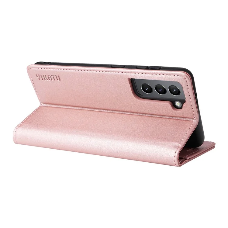 YIKATU YK- 001 for Samsung Galaxy S21 4G / 5G PU Leather Magnetic Auto-absorbed Phone Cover Wallet Stand Folio Flip Case - Rose Gold